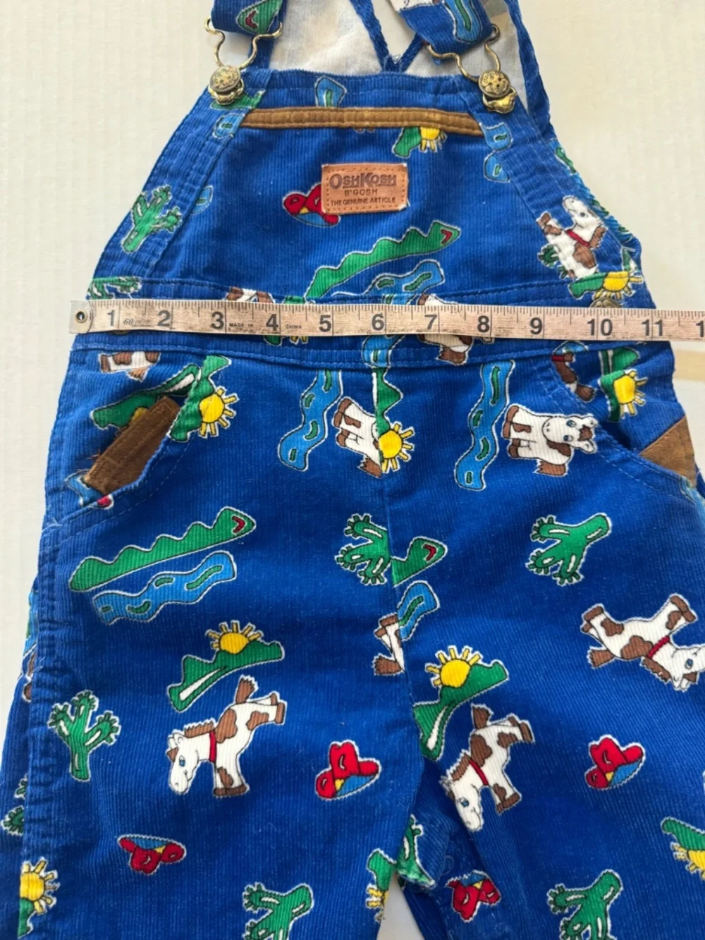 VTG OshKosh Corduroy Vestbak Overalls Blue  Western Horse Pattern Toddler 4T USA